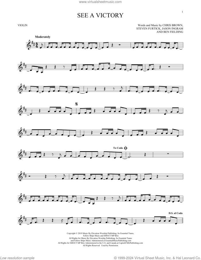 See A Victory sheet music for violin solo by Elevation Worship, Ben Fielding, Chris Brown, Jason Ingram and Steven Furtick, intermediate skill level