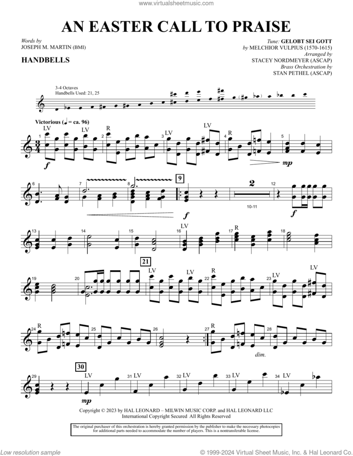 An Easter Call To Praise sheet music for orchestra/band (handbells) by Joseph M. Martin and Stacey Nordmeyer, intermediate skill level