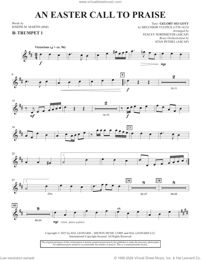 An Easter Call To Praise sheet music for orchestra/band (Bb trumpet 1) by Joseph M. Martin and Stacey Nordmeyer, intermediate skill level