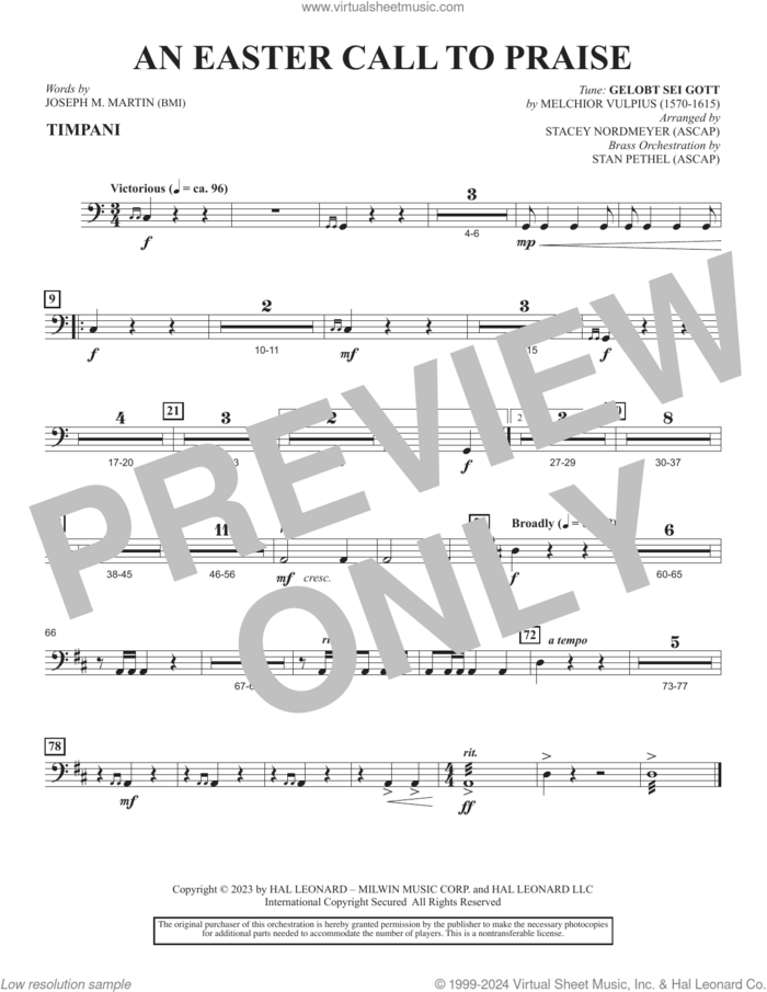 An Easter Call To Praise sheet music for orchestra/band (timpani) by Joseph M. Martin and Stacey Nordmeyer, intermediate skill level
