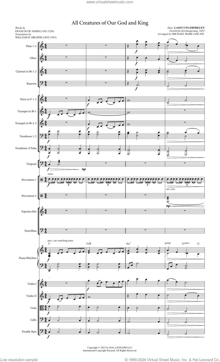 All Creatures Of Our God And King (COMPLETE) sheet music for orchestra/band (Orchestra) by Michael Ware, Francis Of Assisi, Geistliche Kirchengesang and William Henry Draper, intermediate skill level