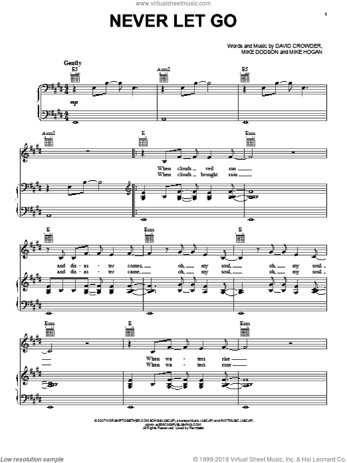 Never Let Go sheet music for voice, piano or guitar by David Crowder Band, David Crowder, Mike Dodson and Mike Hogan, intermediate skill level