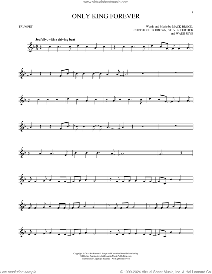 Only King Forever sheet music for trumpet solo by 7eventh Time Down, Chris Brown, Mack Brock, Steven Furtick and Wade Joye, intermediate skill level