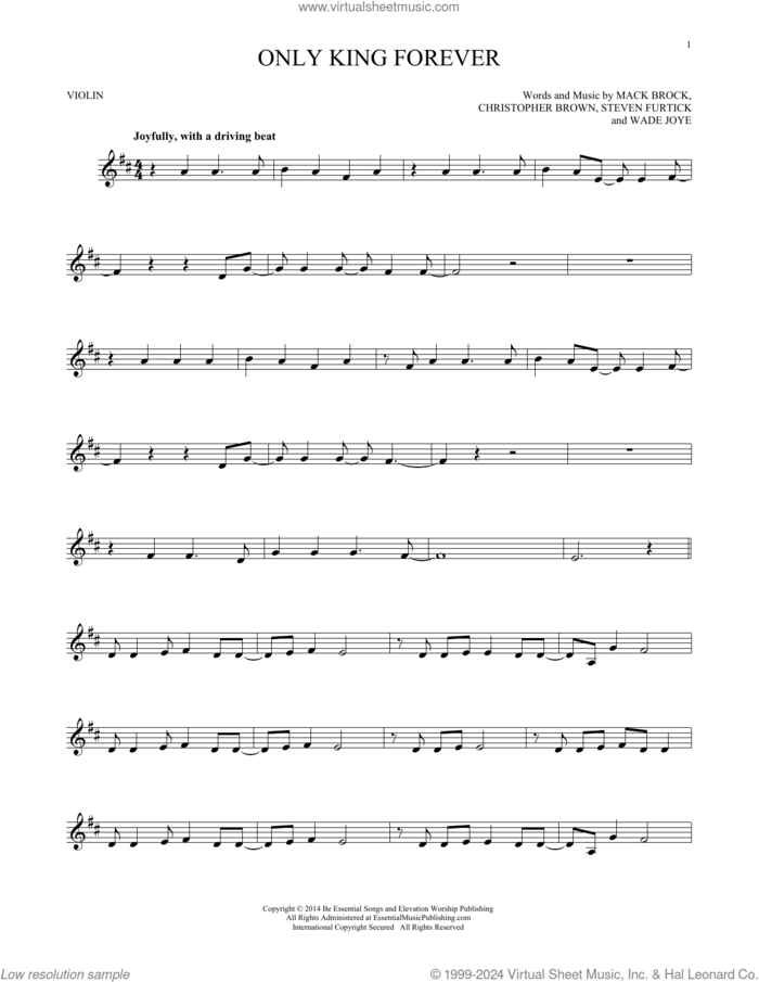 Only King Forever sheet music for violin solo by 7eventh Time Down, Elevation Worship, Chris Brown, Mack Brock, Steven Furtick and Wade Joye, intermediate skill level