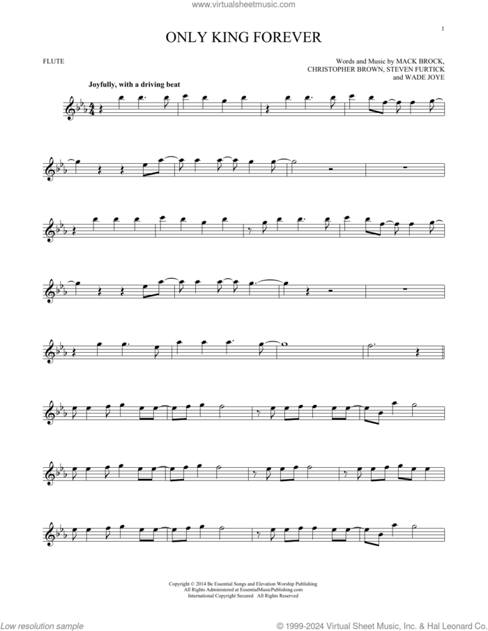 Only King Forever sheet music for flute solo by 7eventh Time Down, Chris Brown, Mack Brock, Steven Furtick and Wade Joye, intermediate skill level