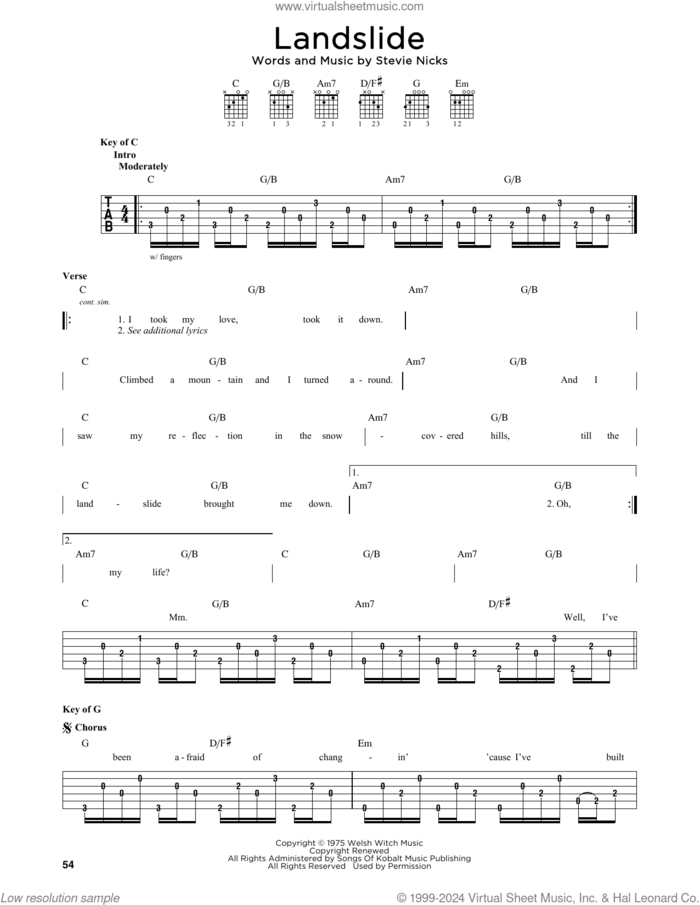 Landslide sheet music for guitar solo (lead sheet) by Fleetwood Mac and Stevie Nicks, intermediate guitar (lead sheet)