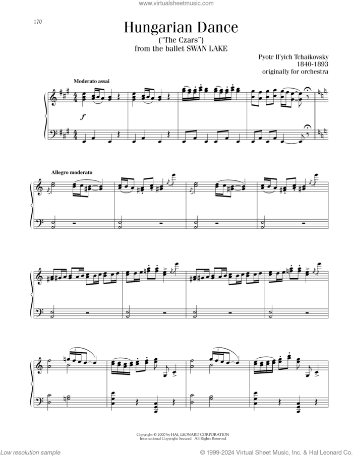 Hungarian Dance ('The Czars') sheet music for piano solo by Pyotr Ilyich Tchaikovsky, classical score, intermediate skill level