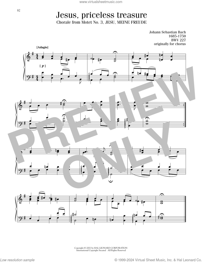 Jesus, Priceless Treasure (Jesu, Meine Freude) sheet music for piano solo by Johann Sebastian Bach, classical score, intermediate skill level