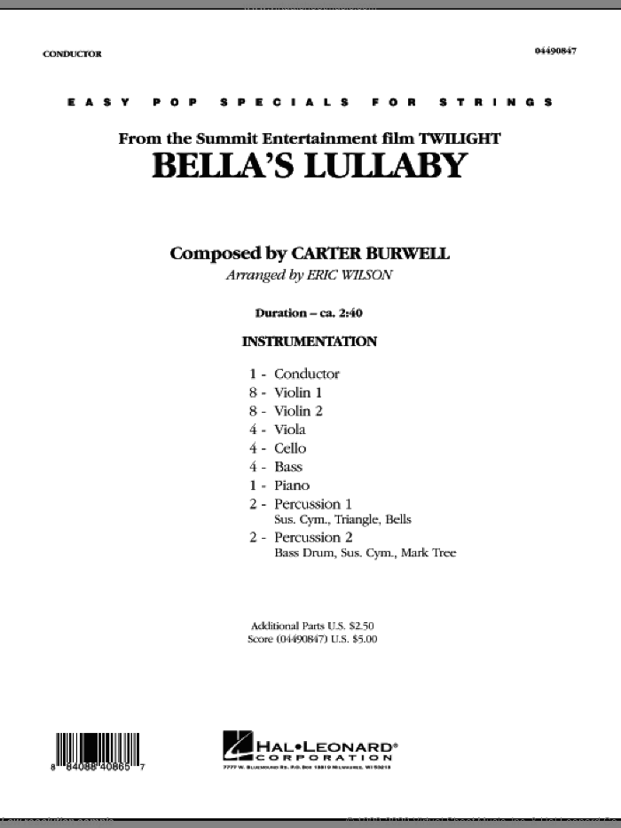 Bella's Lullaby (from 'Twilight') (COMPLETE) sheet music for orchestra by Carter Burwell and Eric Wilson, intermediate skill level
