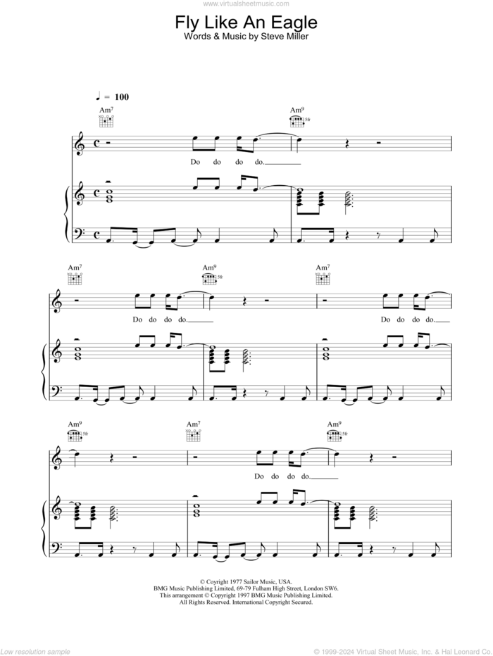 Fly Like An Eagle sheet music for voice, piano or guitar by Steve Miller Band and Steve Miller, intermediate skill level