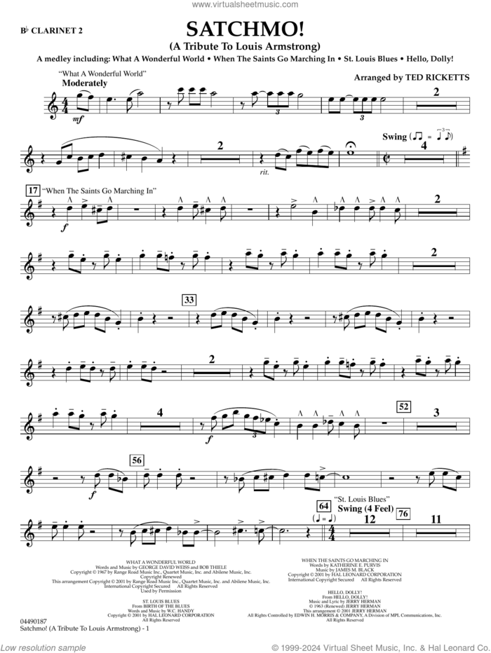 Satchmo!, a tribute to louis armstrong (arr. ted ricketts) sheet music for full orchestra (Bb clarinet 2) by Louis Armstrong and Ted Ricketts, intermediate skill level