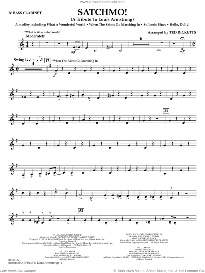 Satchmo!, a tribute to louis armstrong (arr. ted ricketts) sheet music for full orchestra (Bb bass clarinet) by Louis Armstrong and Ted Ricketts, intermediate skill level