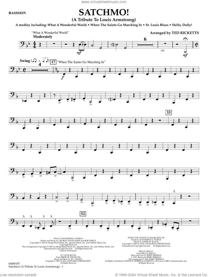 Satchmo!, a tribute to louis armstrong (arr. ted ricketts) sheet music for full orchestra (bassoon) by Louis Armstrong and Ted Ricketts, intermediate skill level