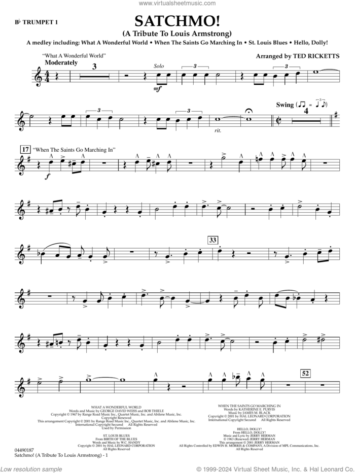 Satchmo!, a tribute to louis armstrong (arr. ted ricketts) sheet music for full orchestra (Bb trumpet 1) by Louis Armstrong and Ted Ricketts, intermediate skill level