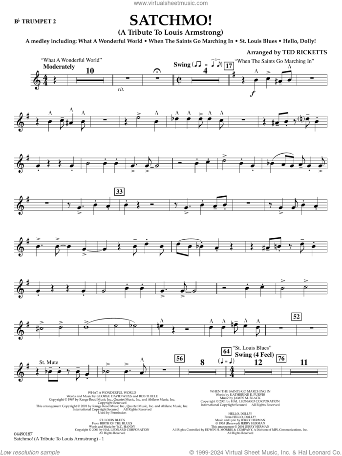 Satchmo!, a tribute to louis armstrong (arr. ted ricketts) sheet music for full orchestra (Bb trumpet 2) by Louis Armstrong and Ted Ricketts, intermediate skill level