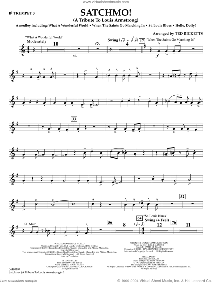Satchmo!, a tribute to louis armstrong (arr. ted ricketts) sheet music for full orchestra (Bb trumpet 3) by Louis Armstrong and Ted Ricketts, intermediate skill level