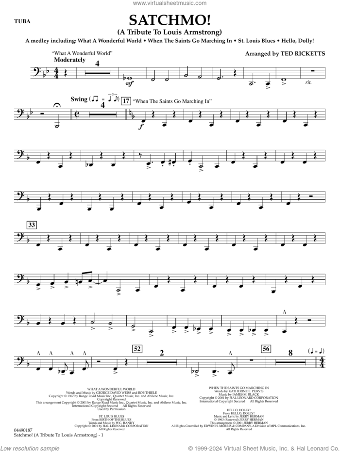 Satchmo!, a tribute to louis armstrong (arr. ted ricketts) sheet music for full orchestra (tuba) by Louis Armstrong and Ted Ricketts, intermediate skill level