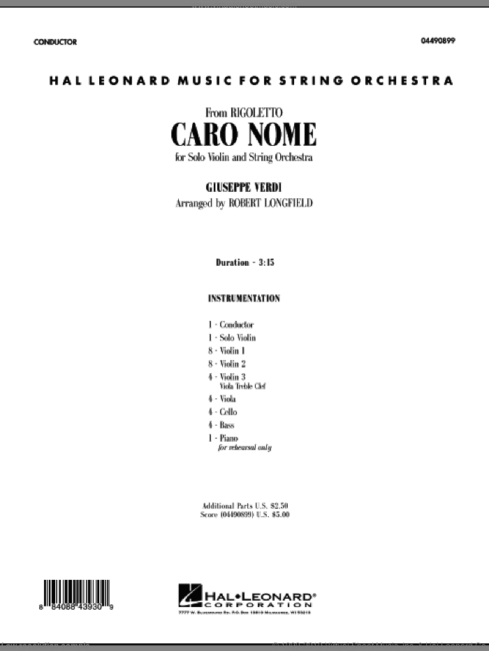 Caro Nome (from 'Rigoletto') (COMPLETE) sheet music for orchestra by Giuseppe Verdi and Robert Longfield, classical score, intermediate skill level