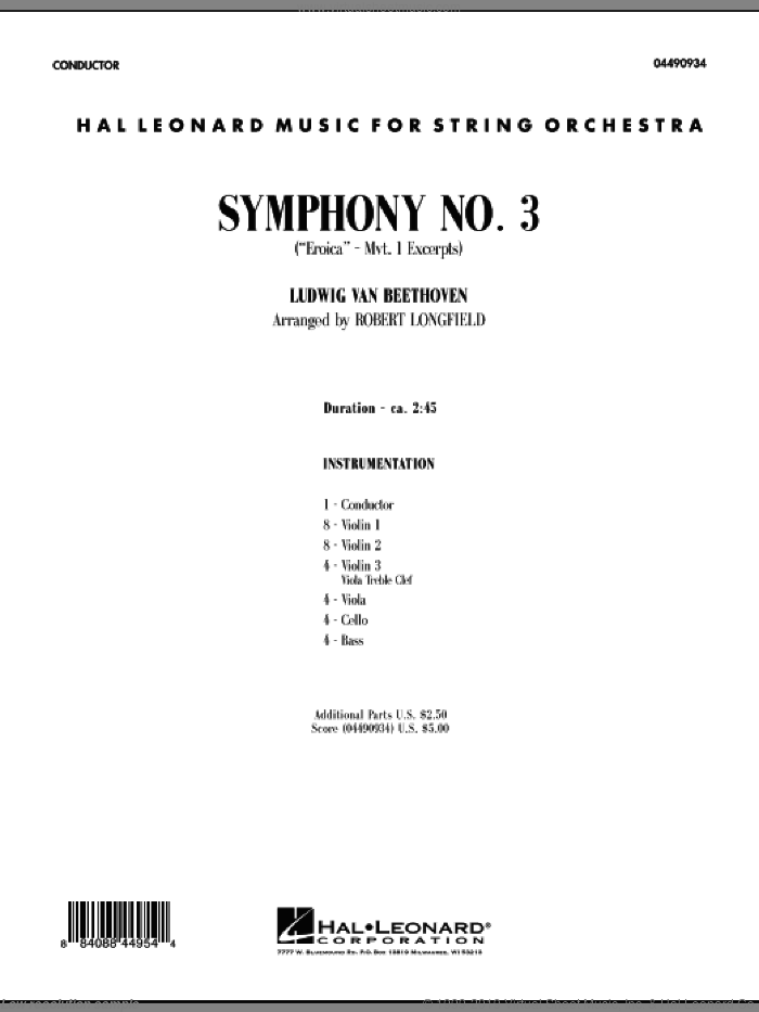 Symphony No. 3 ('Eroica' - Mvt. 1 Excerpts) (COMPLETE) sheet music for orchestra by Ludwig van Beethoven and Robert Longfield, classical score, intermediate skill level