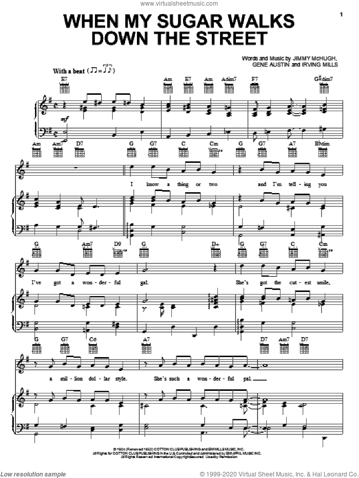When My Sugar Walks Down The Street sheet music for voice, piano or guitar by Jimmy McHugh, Gene Austin and Irving Mills, intermediate skill level