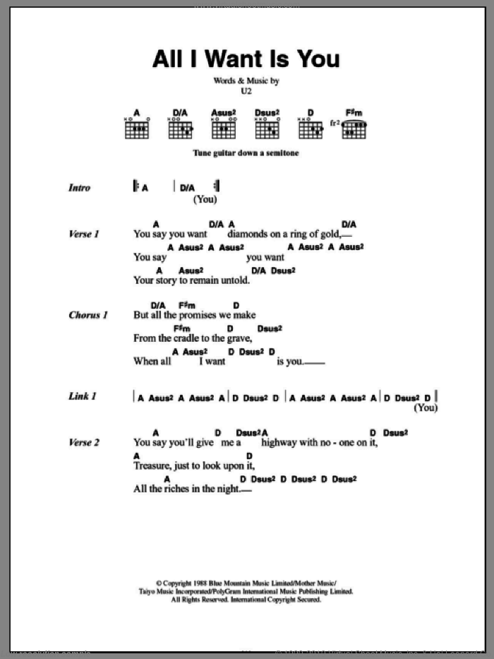 All I Want Is You sheet music for guitar (chords) by U2, intermediate skill level