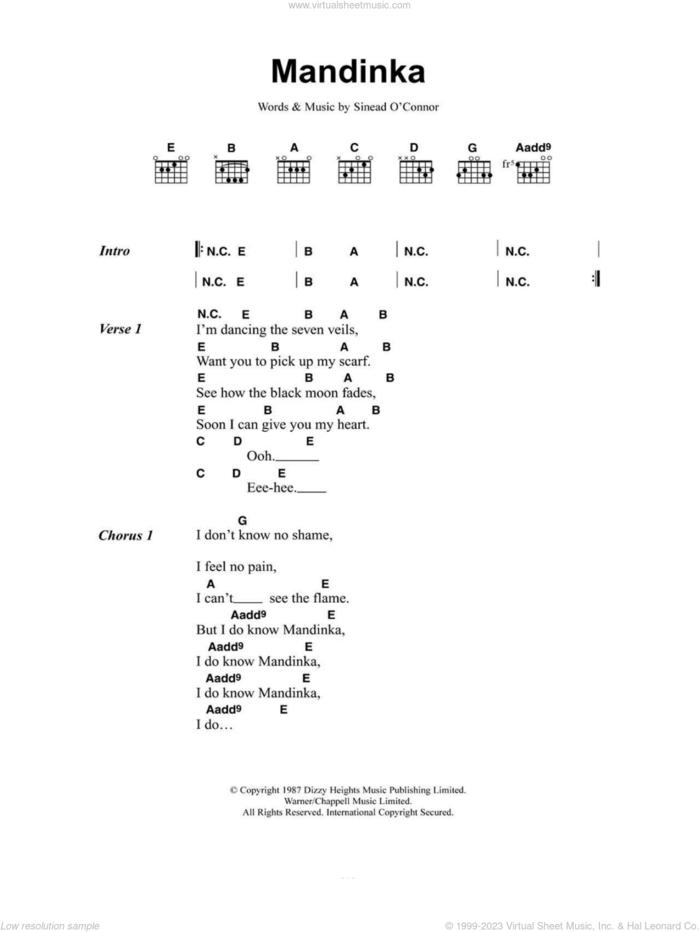 Mandinka sheet music for guitar (chords) by Sinead O'Connor, intermediate skill level
