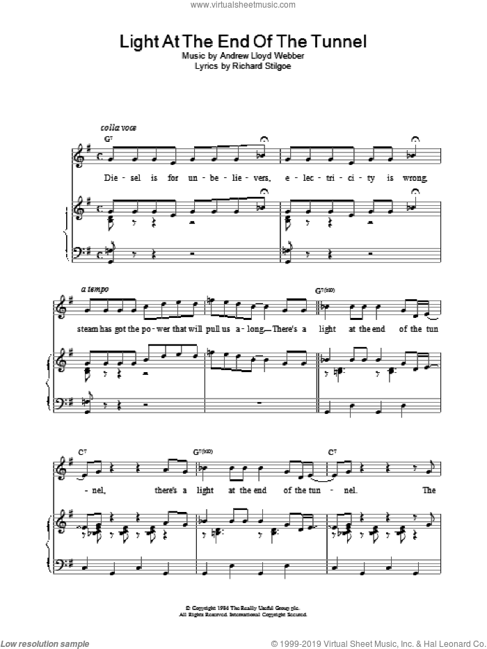 Light At The End Of The Tunnel sheet music for voice, piano or guitar by Andrew Lloyd Webber, intermediate skill level