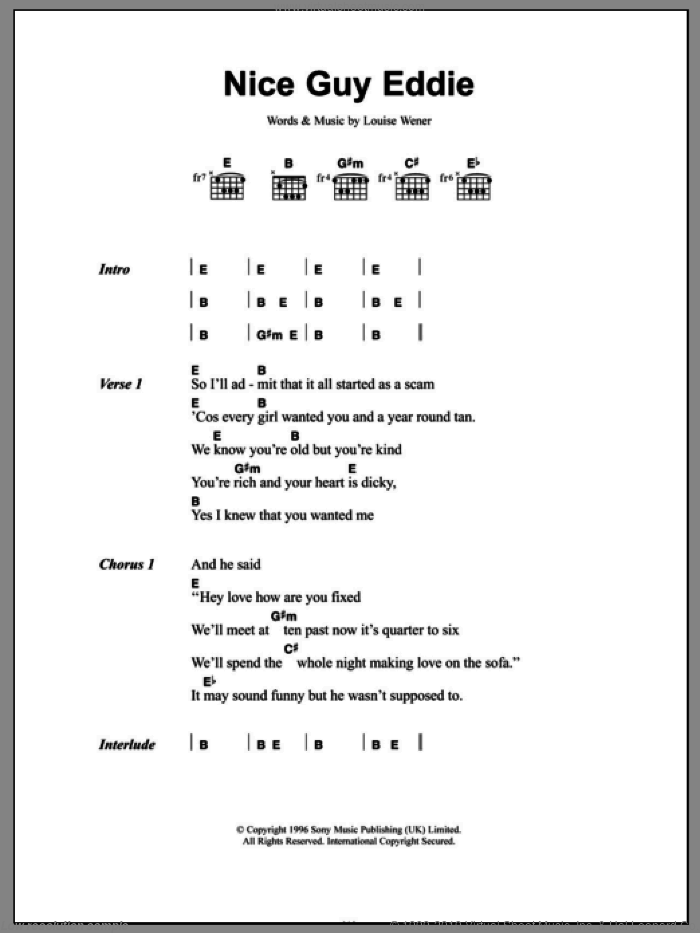 Nice Guy Eddie sheet music for guitar (chords) by Sleeper and Louise Wener, intermediate skill level