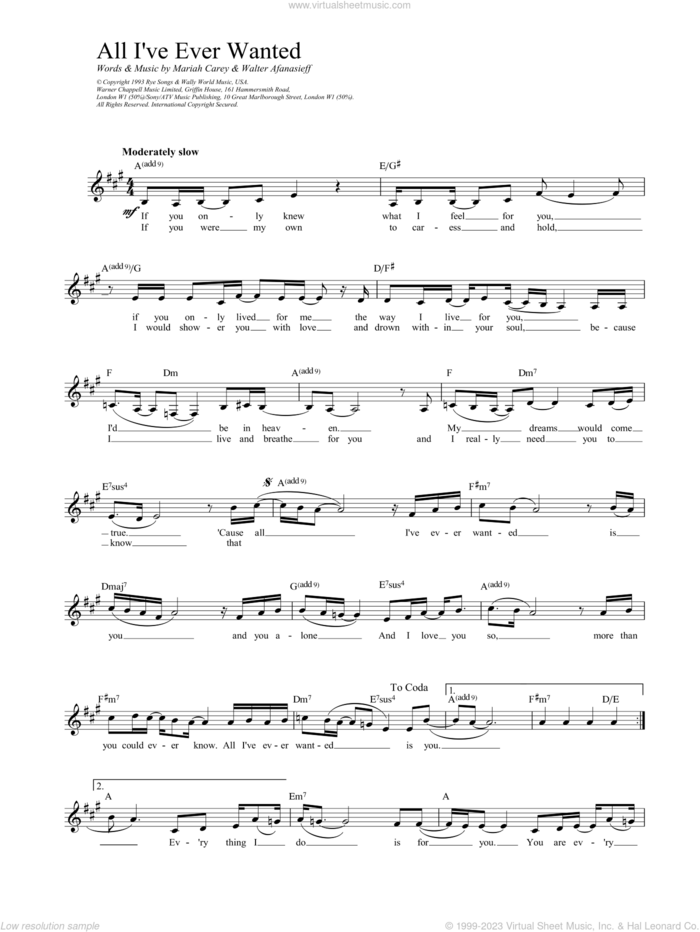 All I've Ever Wanted sheet music for voice and other instruments (fake book) by Mariah Carey, intermediate skill level