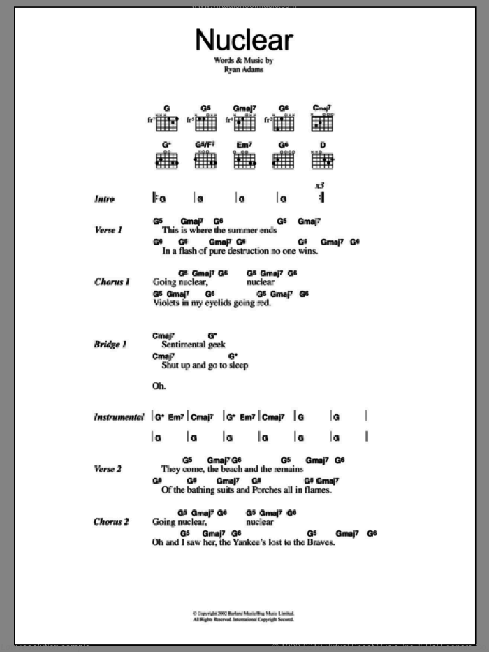 Nuclear sheet music for guitar (chords) by Ryan Adams, intermediate skill level