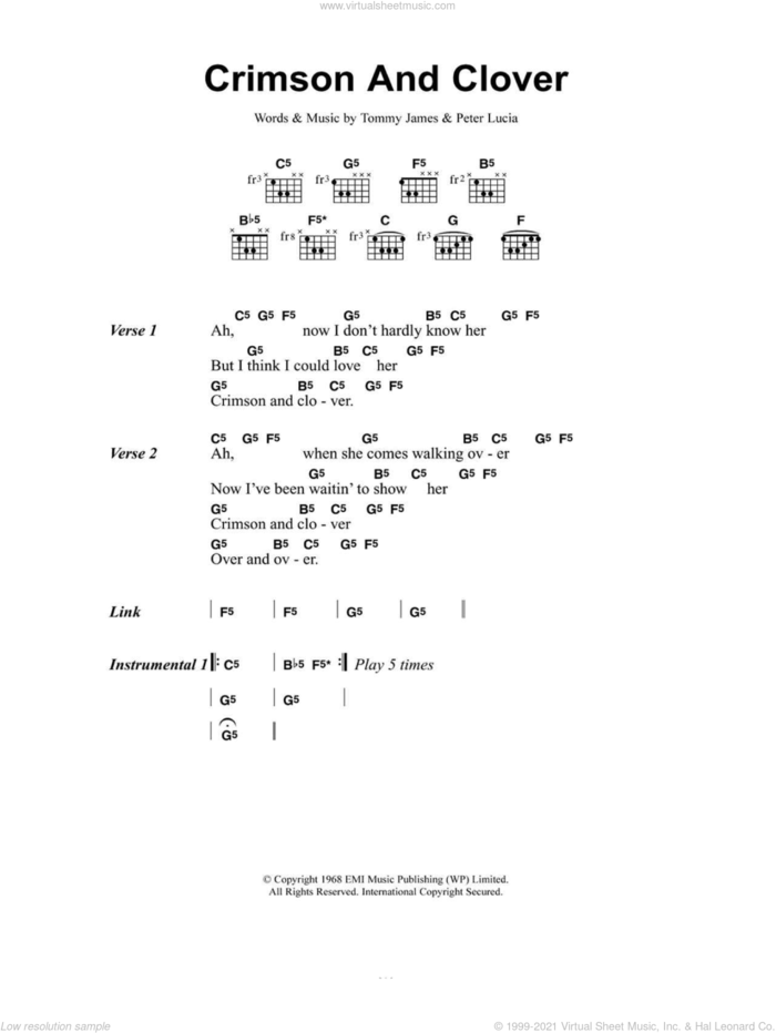 Crimson And Clover sheet music for guitar (chords) by Joan Jett, Peter Lucia and Tommy James, intermediate skill level