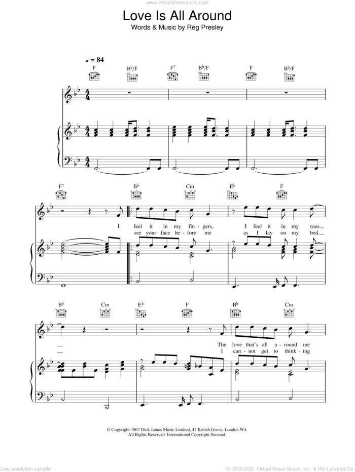 Love Is All Around sheet music for voice, piano or guitar by Wet Wet Wet, intermediate skill level