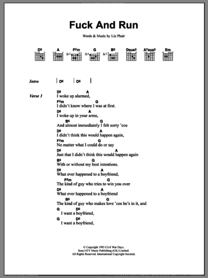 F*** And Run sheet music for guitar (chords) by Liz Phair, intermediate skill level