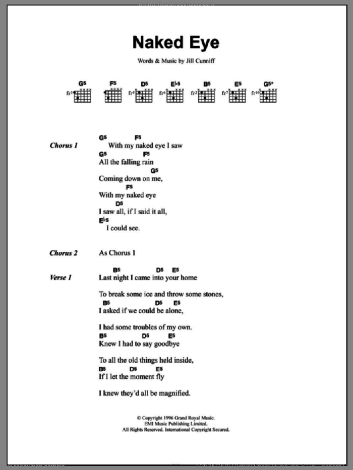 Naked Eye sheet music for guitar (chords) by Luscious Jackson and Jill Cunniff, intermediate skill level