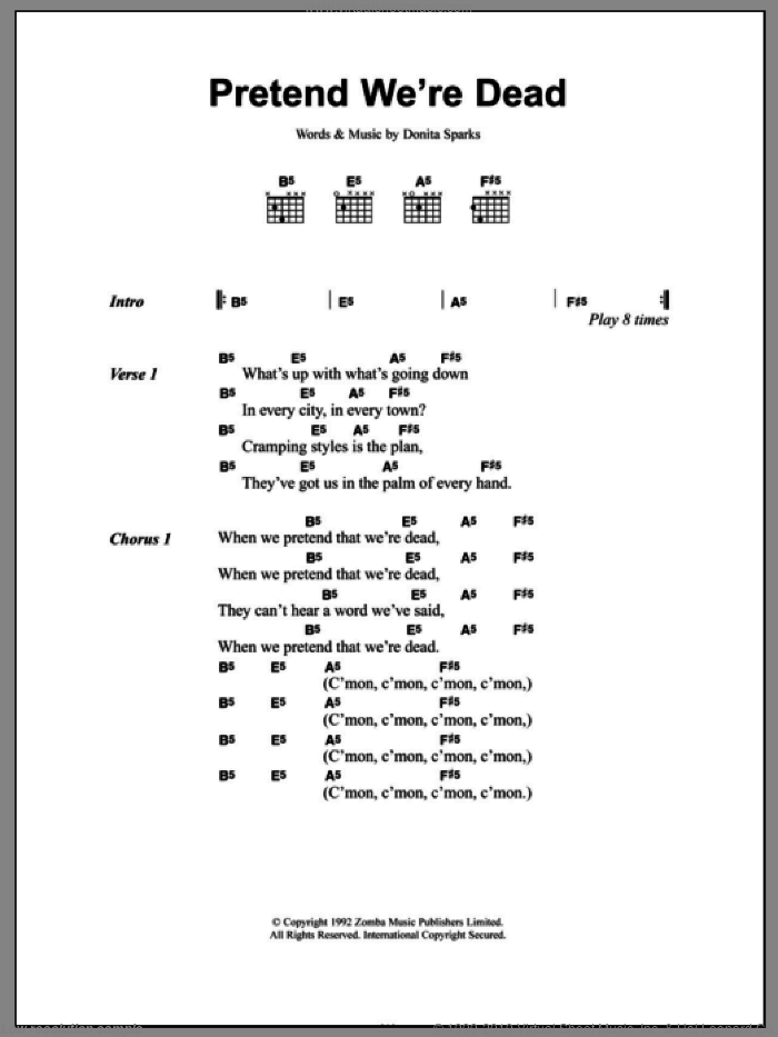 Pretend We're Dead sheet music for guitar (chords) by L7 and Donita Sparks, intermediate skill level