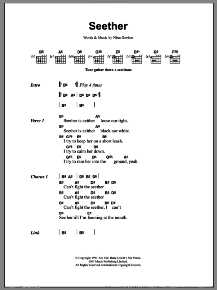 Seether sheet music for guitar (chords) by Veruca Salt and Nina Gordon, intermediate skill level