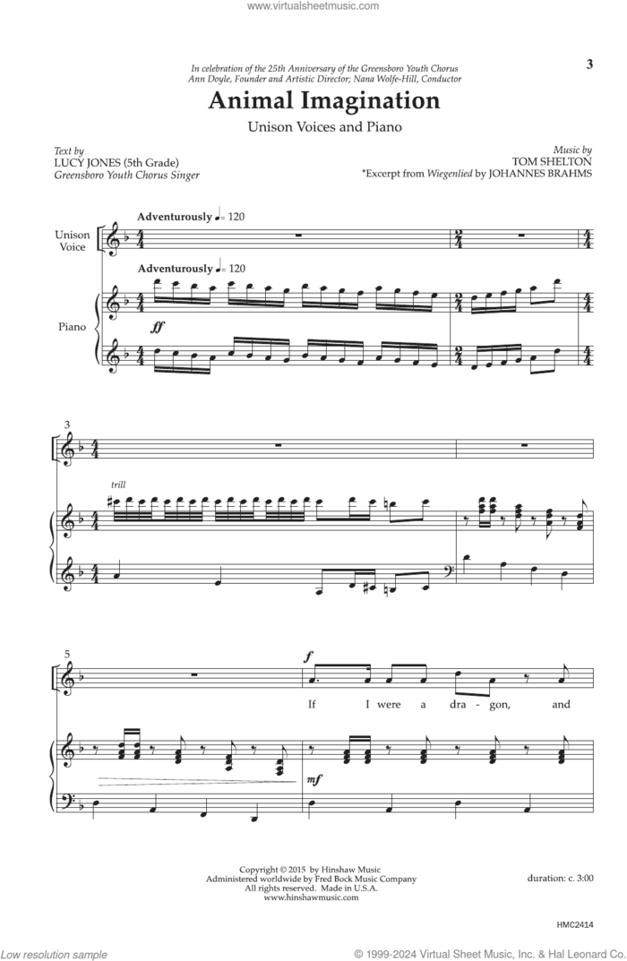 Animal Imagination sheet music for choir (Unison) by Tom Shelton and Lucy Jones, intermediate skill level