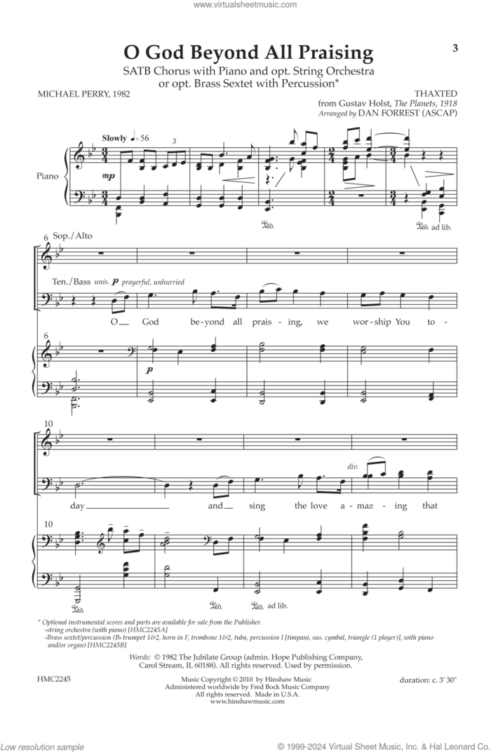 O God Beyond All Praising sheet music for choir (SATB: soprano, alto, tenor, bass) by Gustav Holst, Dan Forrest and Michael Perry, intermediate skill level