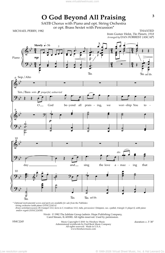 O God Beyond All Praising sheet music for choir (SATB: soprano, alto, tenor, bass) by Gustav Holst, Dan Forrest and Michael Perry, intermediate skill level