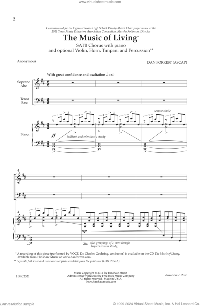 The Music Of Living sheet music for choir (SATB: soprano, alto, tenor, bass) by Dan Forrest, intermediate skill level