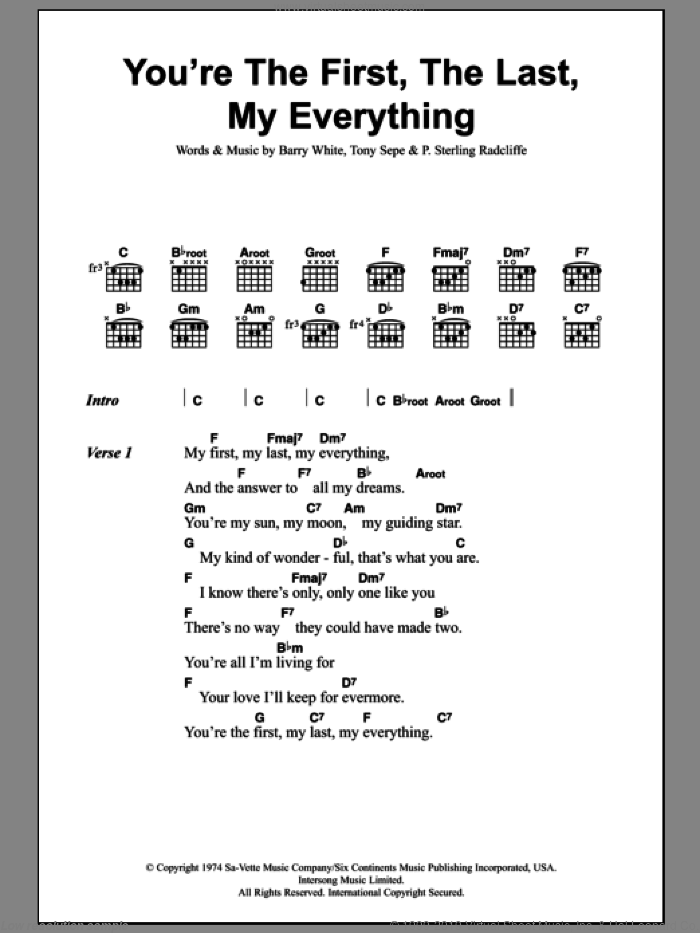 You're The First, The Last, My Everything sheet music for guitar (chords) by Barry White, P. Sterling Radcliffe and Tony Sepe, intermediate skill level