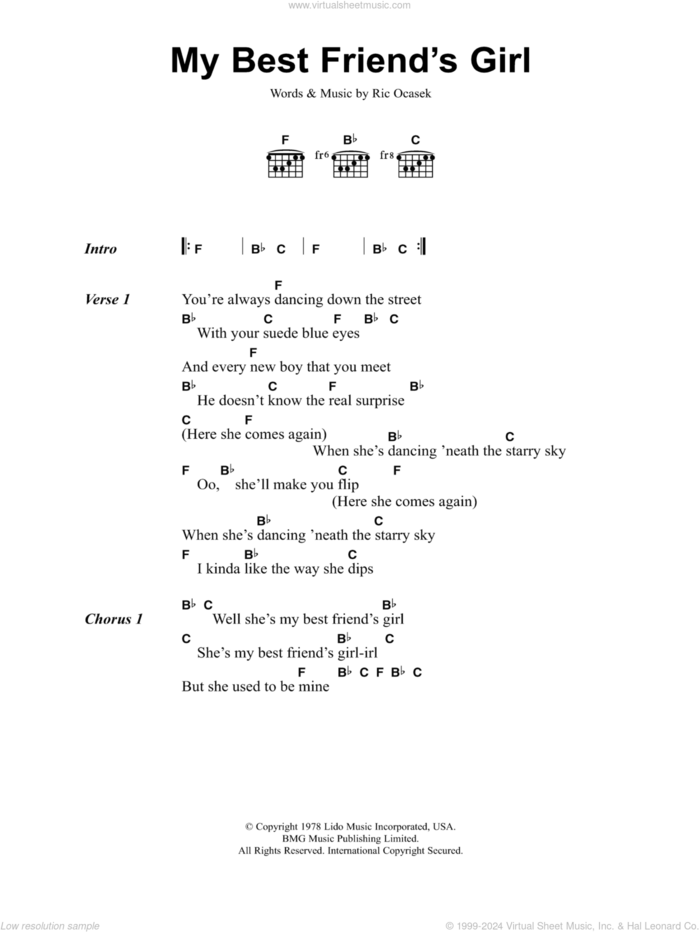 My Best Friend's Girl sheet music for guitar (chords) by The Cars and Ric Ocasek, intermediate skill level