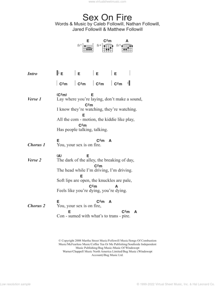 Sex On Fire sheet music for guitar (chords) by Kings Of Leon, Caleb Followill, Jared Followill, Matthew Followill and Nathan Followill, intermediate skill level