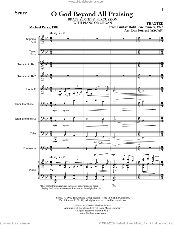 O God Beyond All Praising (Brass Sextet) (COMPLETE) sheet music for orchestra/band by Gustav Holst, Dan Forrest and Michael Perry, intermediate skill level