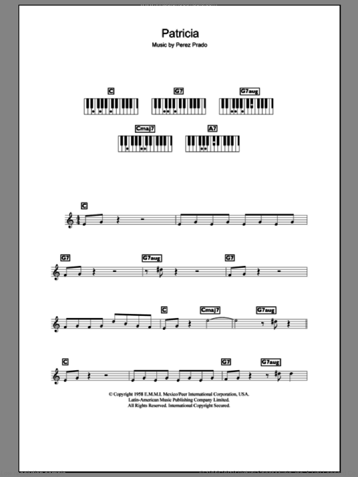 Patricia sheet music for piano solo (chords, lyrics, melody) by Perez Prado, intermediate piano (chords, lyrics, melody)