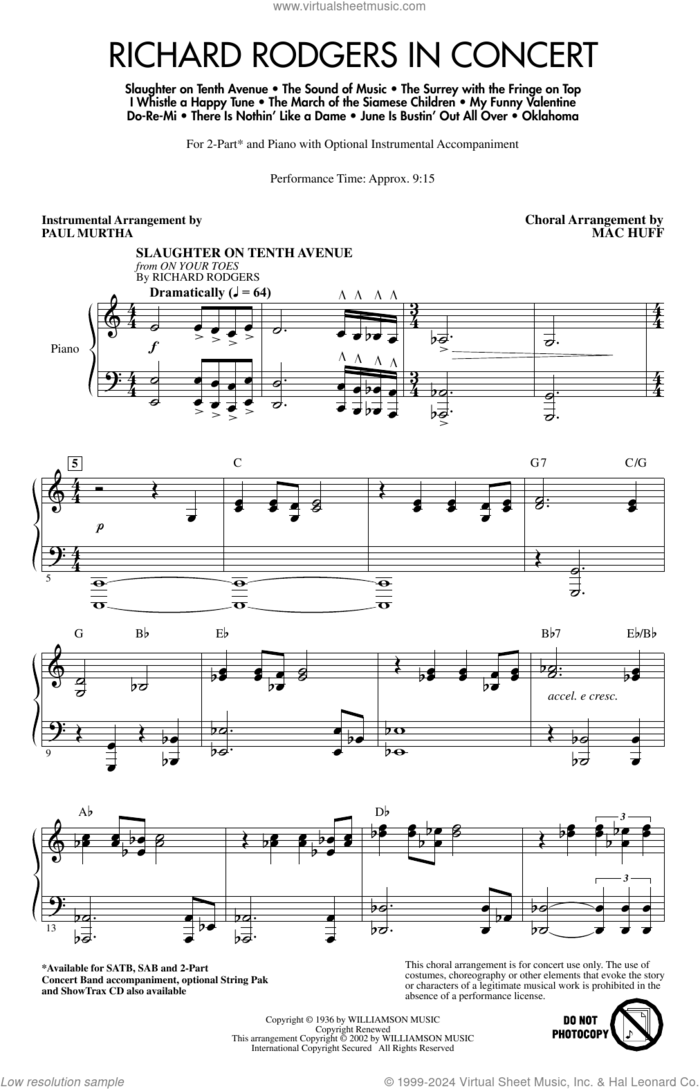 Richard Rodgers in Concert (Medley) sheet music for choir (2-Part) by Richard Rodgers, Mac Huff and Oscar II Hammerstein, intermediate duet