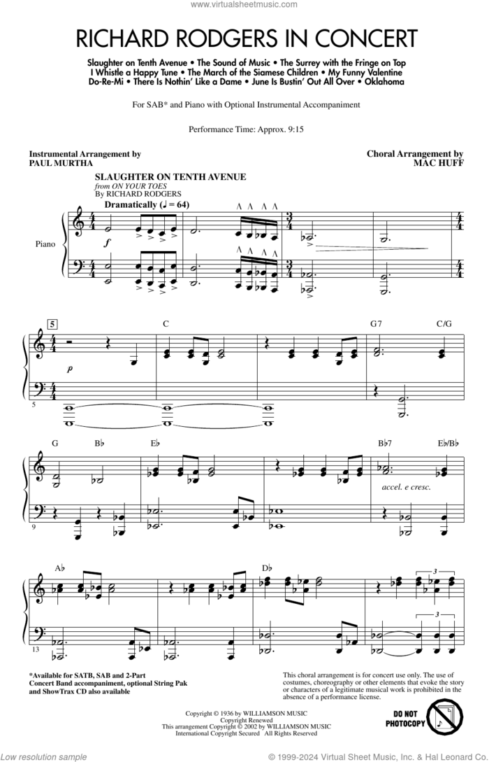 Richard Rodgers in Concert (Medley) sheet music for choir (SAB: soprano, alto, bass) by Richard Rodgers, Mac Huff and Oscar II Hammerstein, intermediate skill level