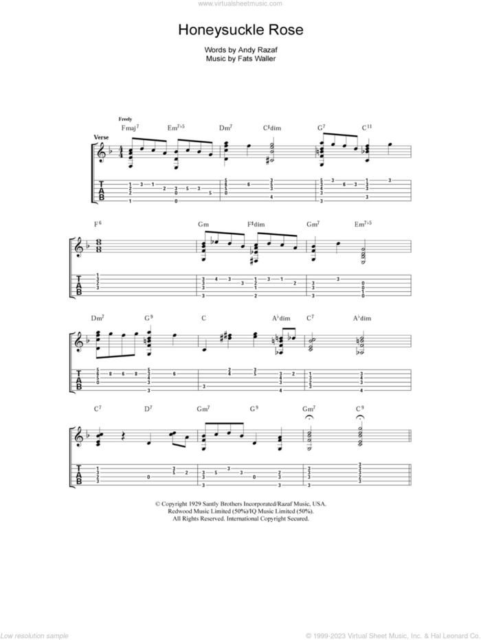Honeysuckle Rose sheet music for guitar (tablature) by Andy Razaf and Thomas Waller, intermediate skill level