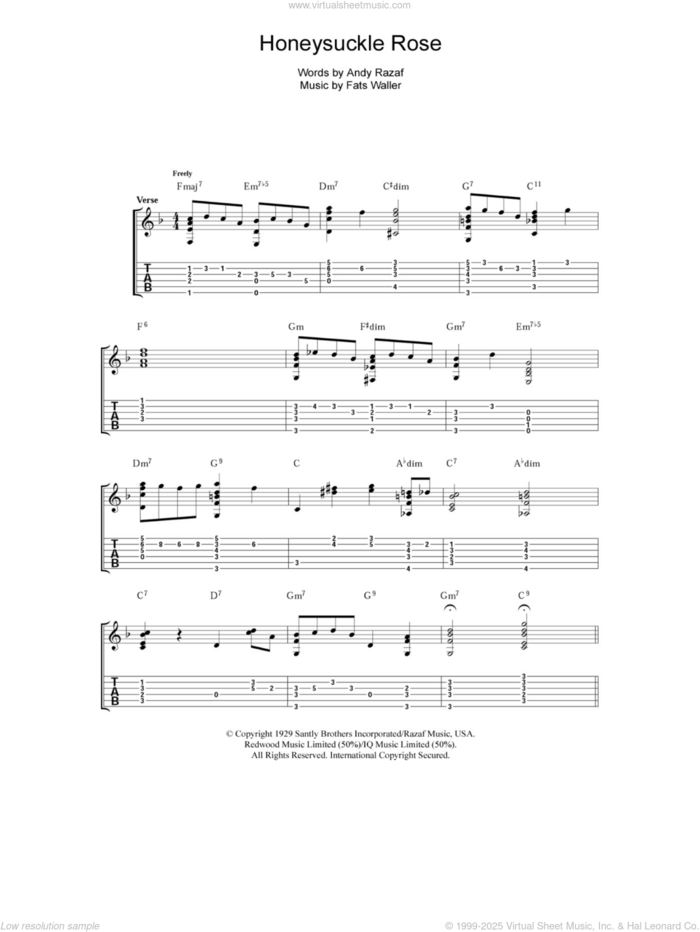 Honeysuckle Rose sheet music for guitar (tablature) by Andy Razaf and Thomas Waller, intermediate skill level