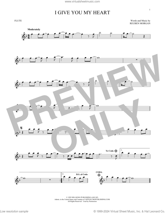 I Give You My Heart sheet music for flute solo by Hillsong Worship and Reuben Morgan, intermediate skill level